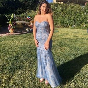 Light Blue Lace Embellished Mermaid Prom Dress